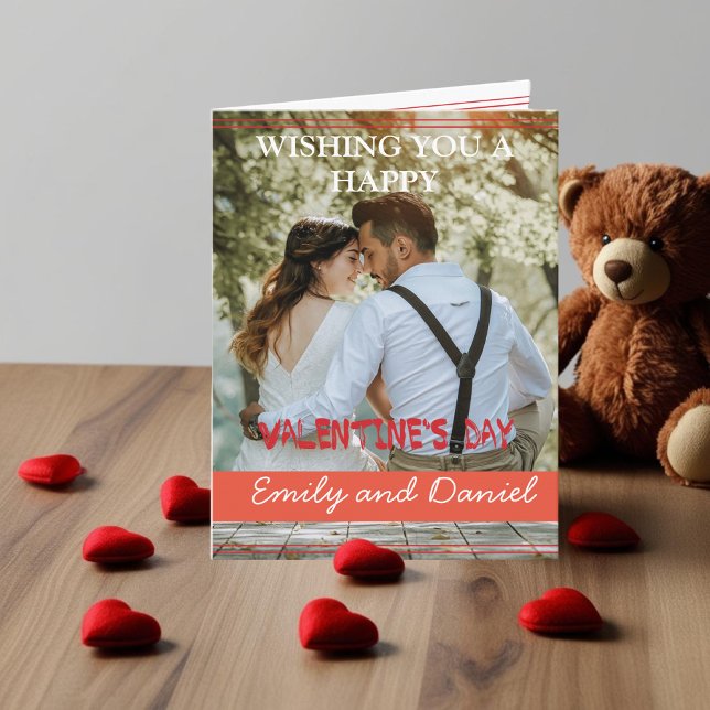 Foto des Wasserfarbenbären Valentinstag personalis (Watercolor Bear Valentine's Day custom photo Note Card)