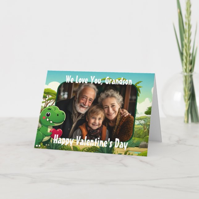 Foto Dinosaur Valentine's Day Card für Grandson Karte (Vorderseite)