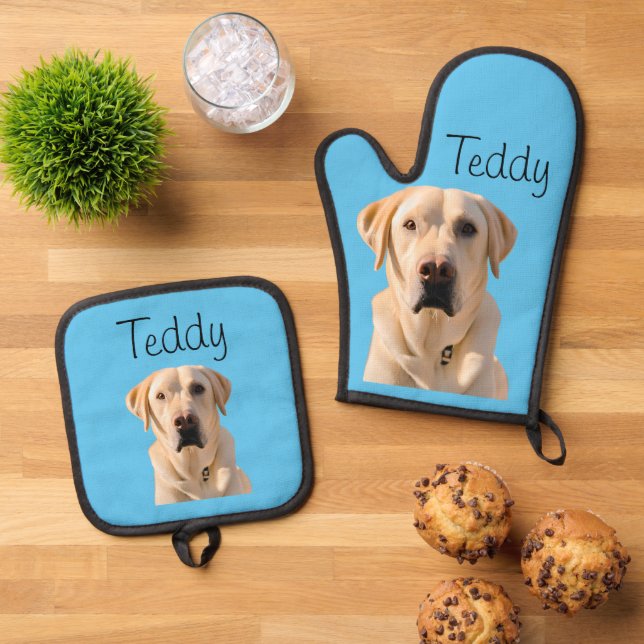 Foto Dog Cat Custom Monogram Ofenhandschuh & Topflappen-Set (Oben Unten)