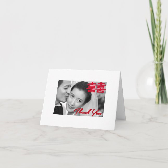 Foto-doppeltes Glück-chinesische Hochzeit danken Dankeskarte (Vorderseite)