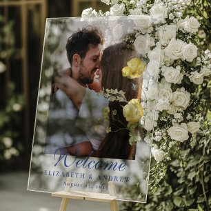 Foto Dusty Blue Wappen Floral Wedding Acrylschild