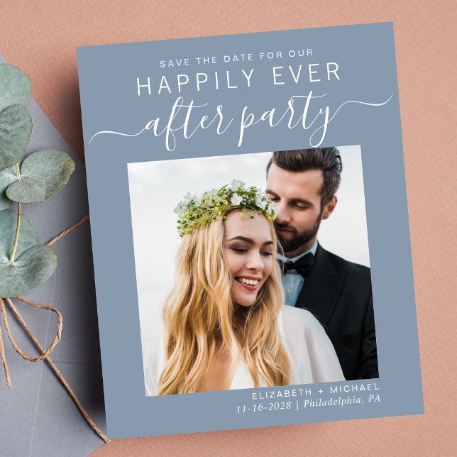 Foto Dusty Blue Wedding Empfang Save the Date (A chic save the date announcement for a reception to celebrate your elopement or private wedding)