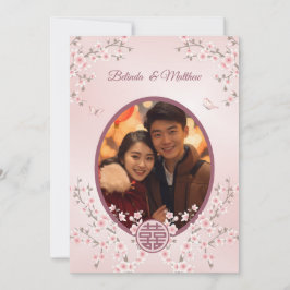 Foto Dusty Pink Cherry Blossom Chinesische Hochzei Einladung
