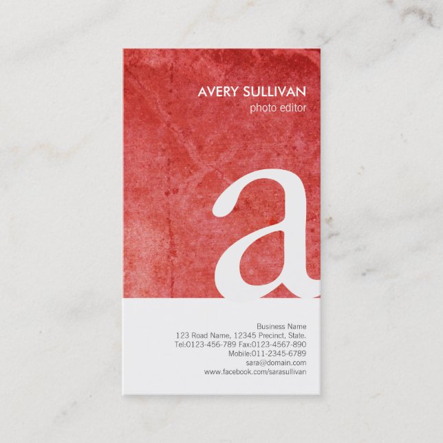 Foto Editor Red Grunge Monogram Business Card Visitenkarte (Vorderseite)