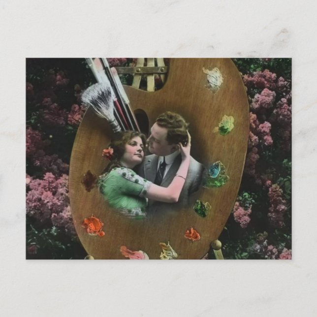 Foto EDWARDIAN LOVERS ON ARTISTS PALETTE C1910 Postkarte (Vorderseite)