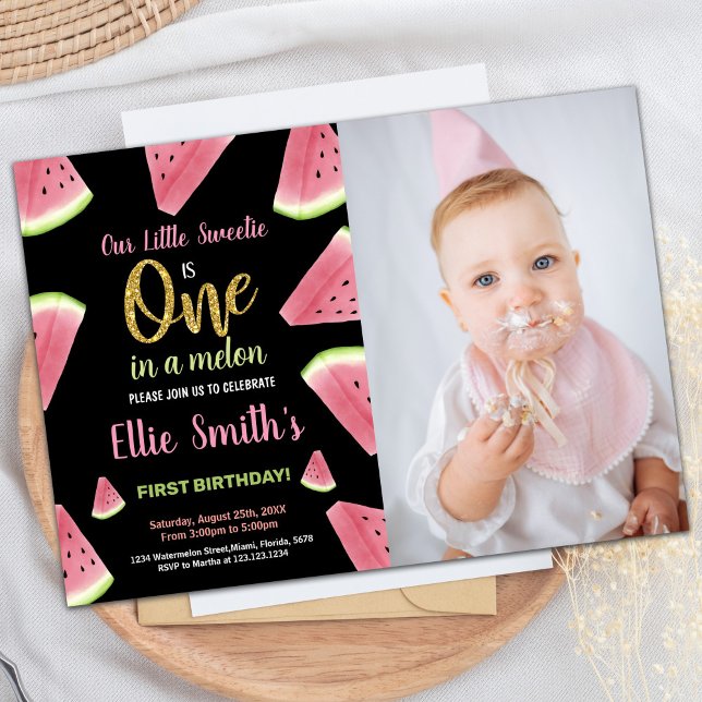 Foto Ein Glitzer Slices Watermelon Geburtstag Einladung (Photo One Glitter Slices Watermelon Birthday Invitation)