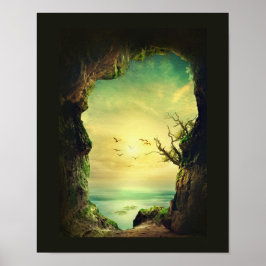 Foto einer Höhle mit Blick auf das tropische Meer Poster