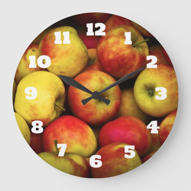 Foto eines Buschels aus Gelb- und Rotäpfeln Große Wanduhr (Vorderseite)