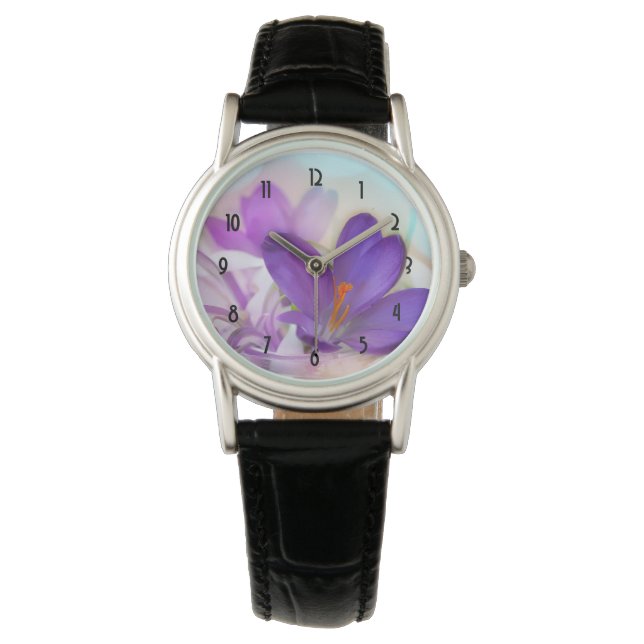 Foto eines Hübschen Lila Frühlingskrokus Armbanduhr (Vorderseite)