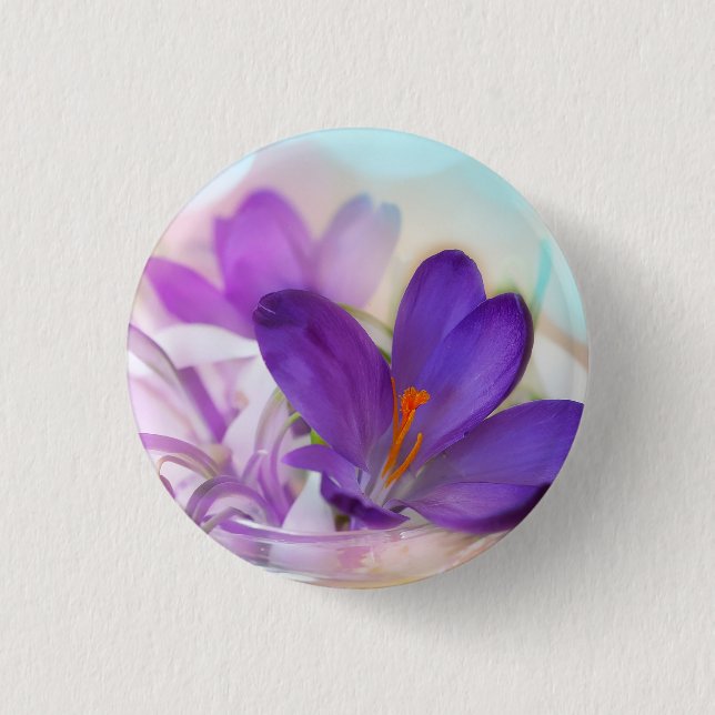 Foto eines Hübschen Lila Frühlingskrokus Button (Vorderseite)