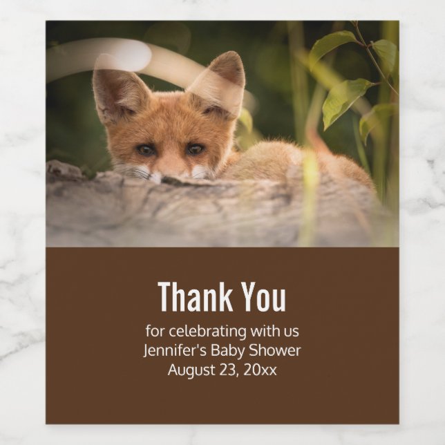 Foto eines Niedlichen kleinen Orange Fox Danke Weinetikett (Einzelnes Label)