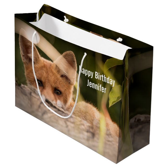 Foto eines Niedlichen kleinen Orangenfuchs zum Geb Große Geschenktüte (Vorderseite Schrägansicht)