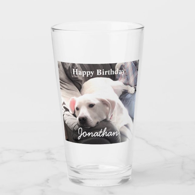 Foto eines Niedlichen, müde weißen Hundes mit best Glas (Vorderseite)