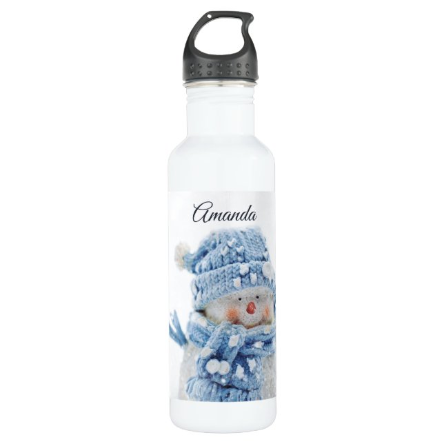 Foto eines Niedlichen Schneemanns im Winter - Weih Edelstahlflasche (Vorderseite)