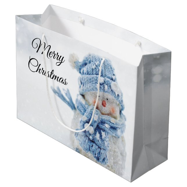 Foto eines Niedlichen Schneemanns im Winter - Weih Große Geschenktüte (Rückseite Schrägansicht)