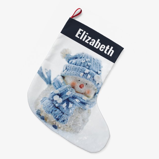 Foto eines Niedlichen Schneemanns im Winter - Weih Großer Weihnachtsstrumpf (Vorderansicht (hängend))
