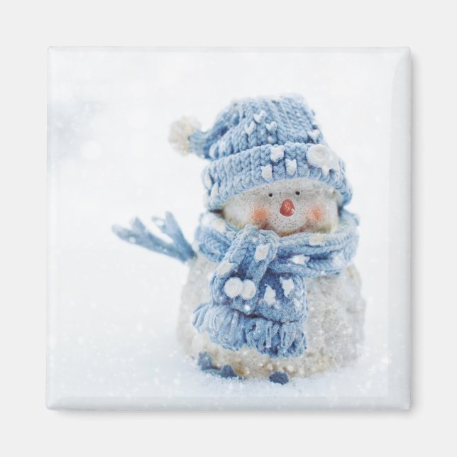Foto eines Niedlichen Schneemanns im Winter - Weih Magnet (Vorne)