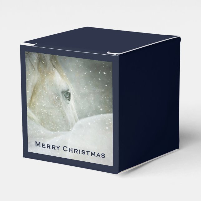 Foto eines schönen Weißen Pferdes im Winter Geschenkschachtel (Vorderseite)