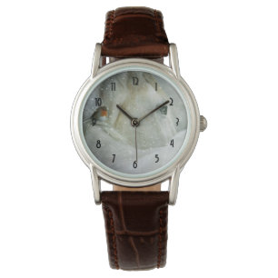 Foto eines weißen Pferdes und eines Vogels im Wint Armbanduhr