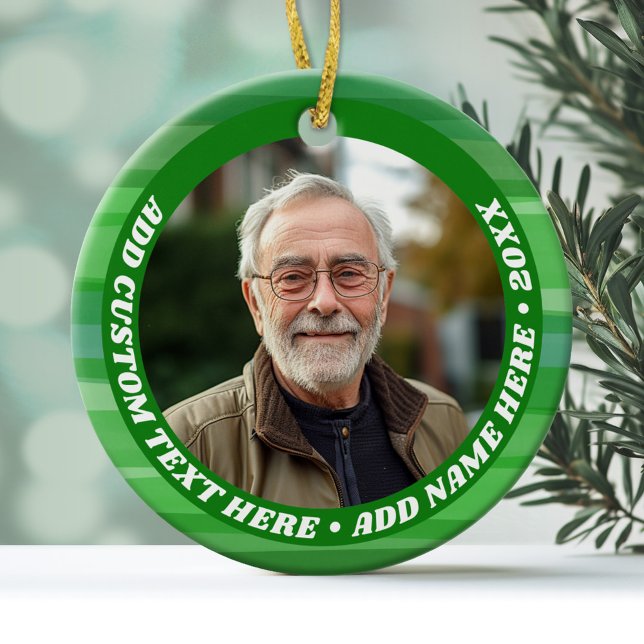 Foto - Einfache grüne Abstrakte Grenze - Dicker Te Keramik Ornament (Personalized Photo Ornament)