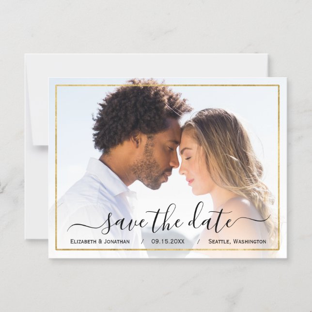 Foto Einfache Schwarz-Gold-Hochzeit Magneteinladung (Vorderseite)