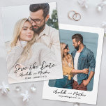Foto Einfache Skripte Minimalistische Hochzeit Save The Date<br><div class="desc">Einfache Minimalistische Hochzeit Speichern Sie die Datumskarte. Dieses zeitlose Design mit Fotos an Vorder- und Rückseite, jeweils mit abgerundeten Kanten für eine sanfte, elegante Touch. Das vordere Foto nimmt den vollen Platz ein, mit einem weißen, durchsichtigen Farbverlaufseffekt am unteren Rand, der nahtlos in das Bild verblasst. Dieses subtile Overlay macht...</div>