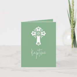 Foto Einladung einfache Taufe Cross Sage Green