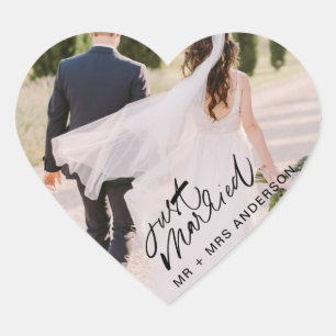 Foto-Einladung "Gerade Verheiratet" Dankeschön Herz-Aufkleber