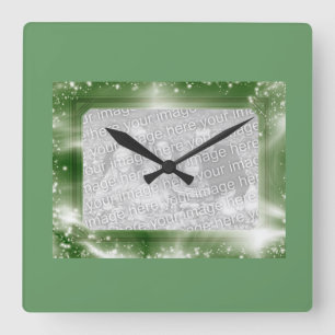 Foto-Einsatz-Rahmen-Grün-Glitzern-Wand-Uhr Quadratische Wanduhr