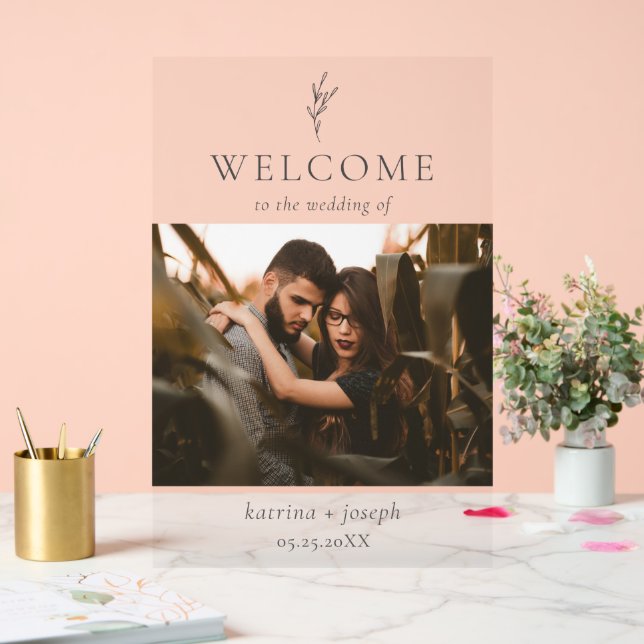 Foto Elegant Begrüßung Botanisch Einfach Acrylschild (Hochzeit)