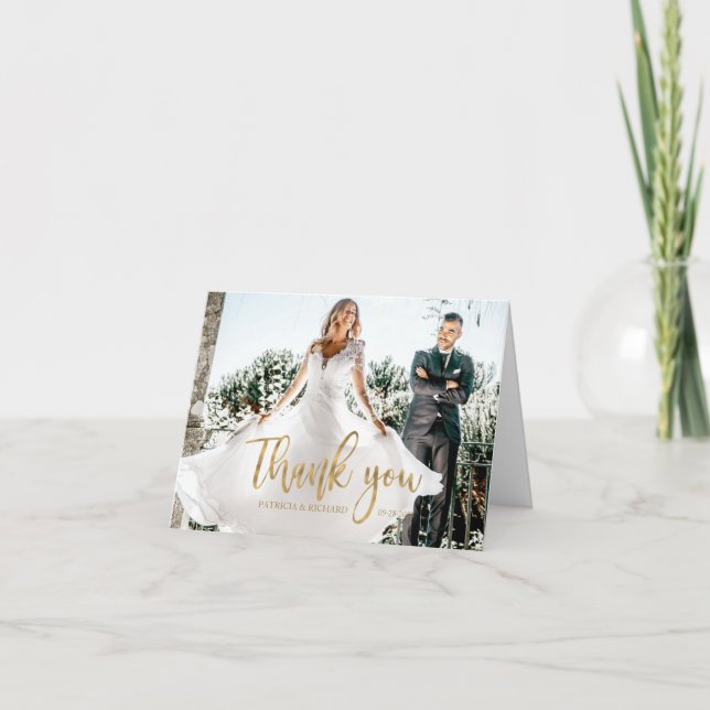 Foto Elegant Calligraphy Wedding Vielen Dank Dankeskarte (Vorderseite)