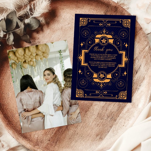 Foto Elegant Celestial Brautparty Dankeskarte (Von Creator hochgeladen)