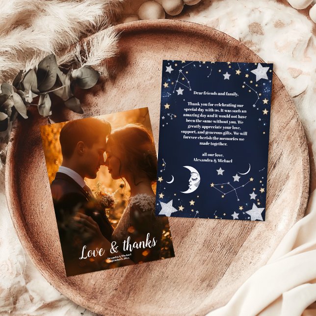 Foto Elegant Celestial Crescent Moon Wedding Dankeskarte (Von Creator hochgeladen)