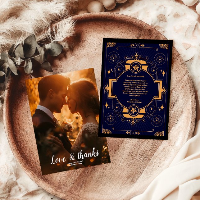 Foto Elegant Celestial Wedding Dankeskarte (Von Creator hochgeladen)