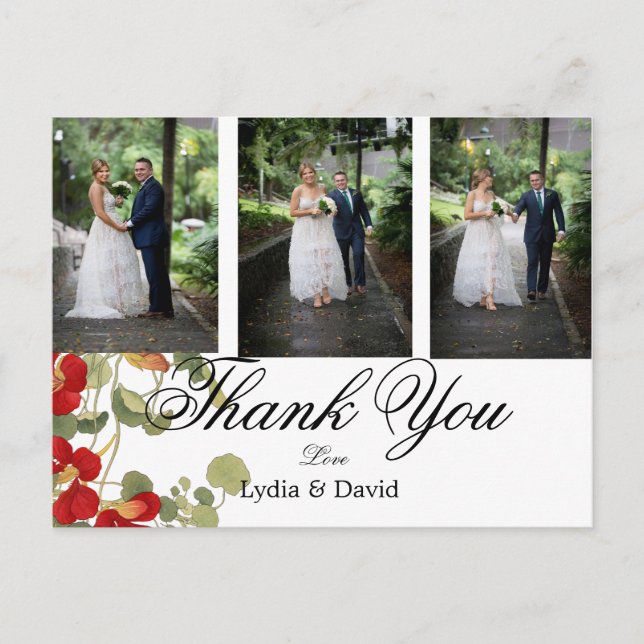 Foto Elegant Orange Floral Wedding Vielen Dank Postkarte (Vorderseite)