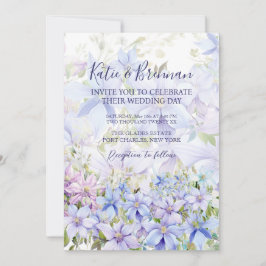 Foto Elegant Periwinkle Clematis QR Code Wedding Einladung