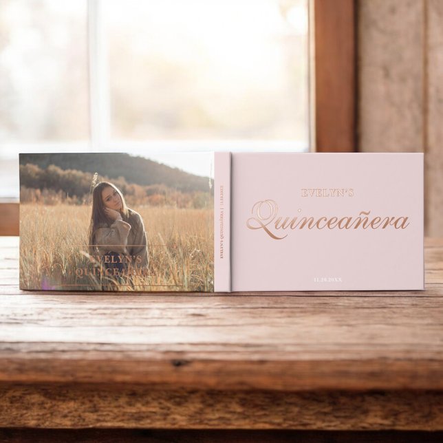 Foto Elegant Rosa Geburtstag Quinceanera Gästebuch (Von Creator hochgeladen)