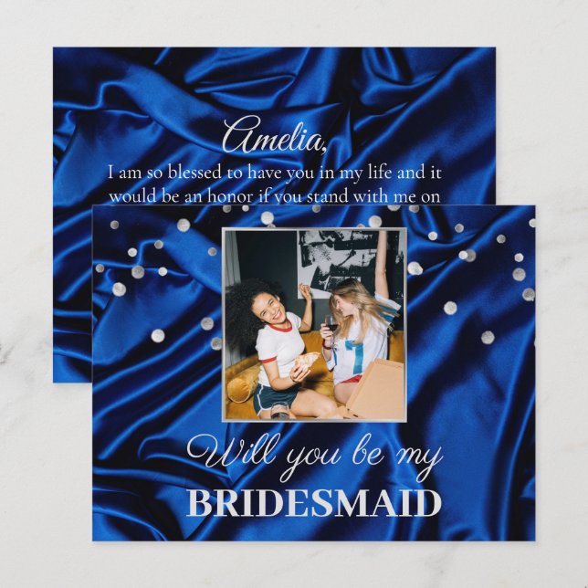 Foto Elegant Royal Blue Werden Sie meine Bridesmai Postkarte (Vorne/Hinten)