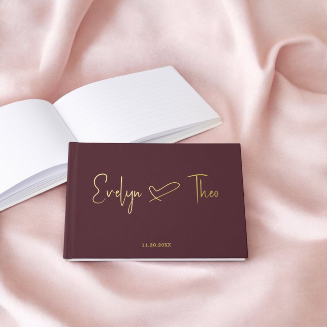 Foto Elegant Script Heart Burgundy Gästebuch (Von Creator hochgeladen)