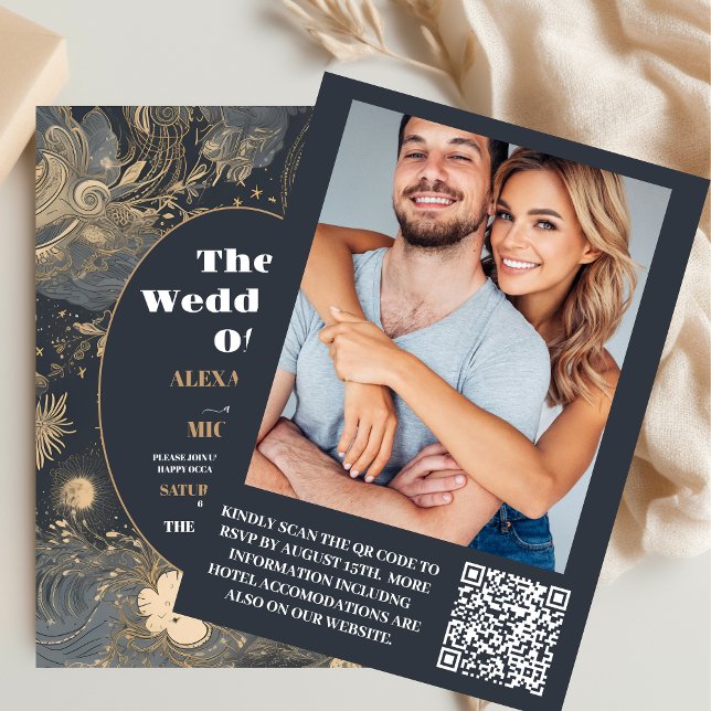 Foto Elegant Silver Gold Celestial Wedding Einladung (Von Creator hochgeladen)