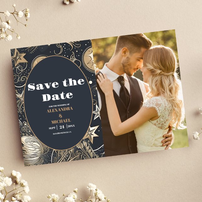 Foto Elegant Silver Gold Celestial Wedding Save The Date (Von Creator hochgeladen)