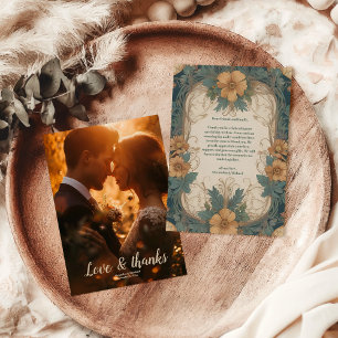 Foto Elegante Art Nouveau Florale Hochzeit  Dankeskarte