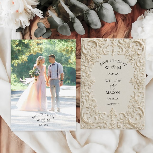 Foto Elegante Barockhochzeit Save The Date (Photo Elegant Baroque Wedding Save The Date Front and Back)