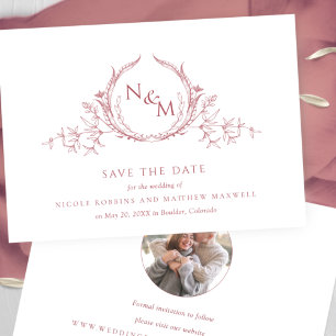 Foto, elegante Burgundy Monogram Wedding Save The Date