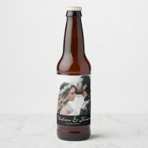 Foto Elegante Custom Calligraphy Wedding Bierflaschenetikett