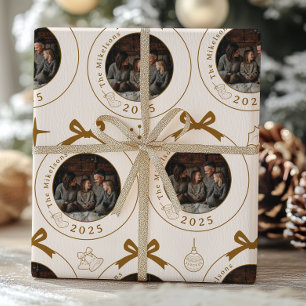 Foto Elegante Goldene Linien Kunst Weihnachten Geschenkpapier