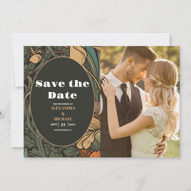 Foto Elegante Jugendstil-Hochzeit Save The Date (Vorderseite)