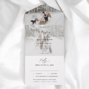 Foto Elegante Kalligrafie Minimalistisch Hochzeit All In One Einladung