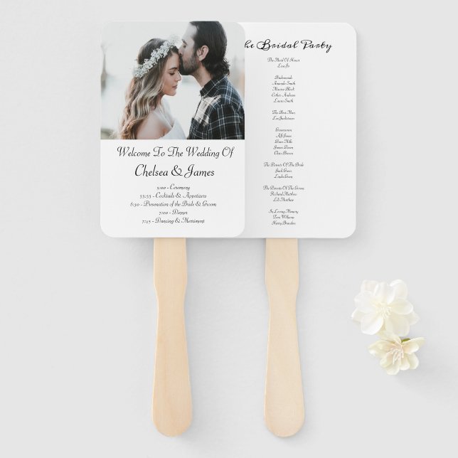 Foto Elegante Kalligraphie Hochzeitsprogramm Hand  Fächer (Vorne und Hinten)
