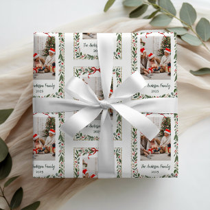 Foto Elegante klassische Weihnachtsgrünpflanzen Geschenkpapier